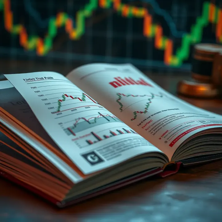 Open book on forex trading with charts and graphs visible on pages