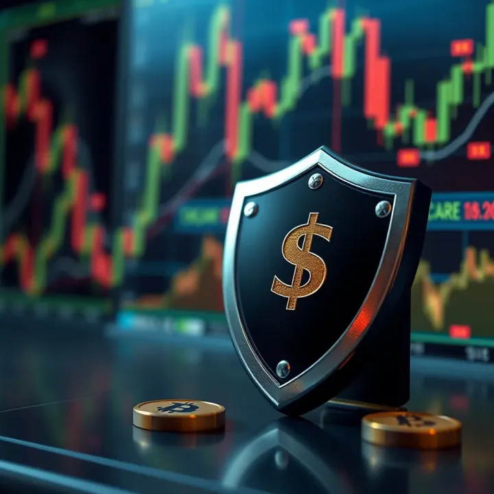 Conceptual representation of risk management in forex trading with shield and currency symbols