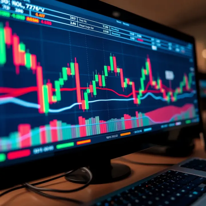 Analyzing Forex Market Trends for Informed Trading Decisions Forex trading chart showing market trends and candlestick patterns on a digital screen