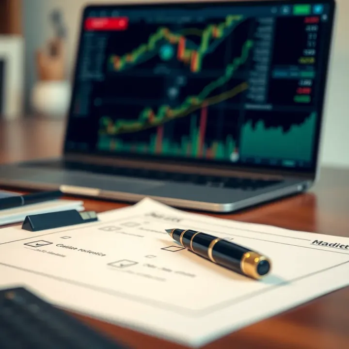 Checklist with documents and a pen on a desk symbolizing compliance and registration for forex trading
