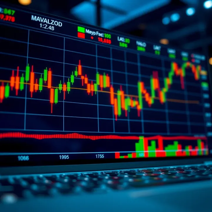 Technical and Fundamental Analysis in Forex Trading Illustration of candlestick charts and financial indicators for forex trading
