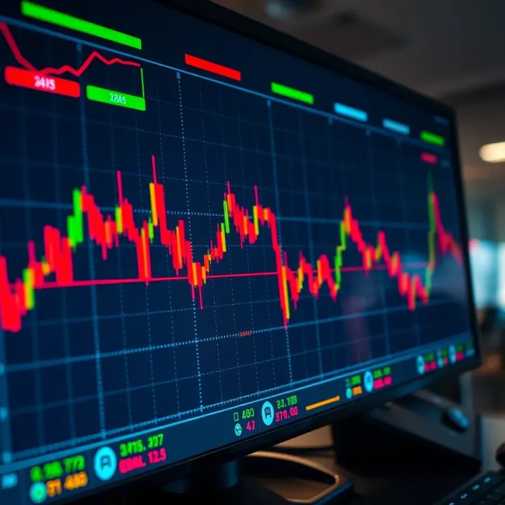 Graph showing currency exchange rates fluctuating over time on a trading platform