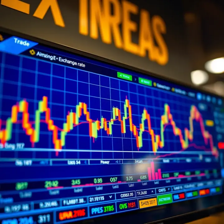 Graph showing currency exchange rate trends on digital screen