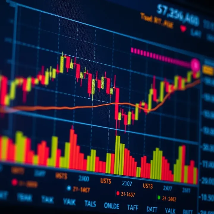 Chart displaying currency exchange rates with indicators and trend lines