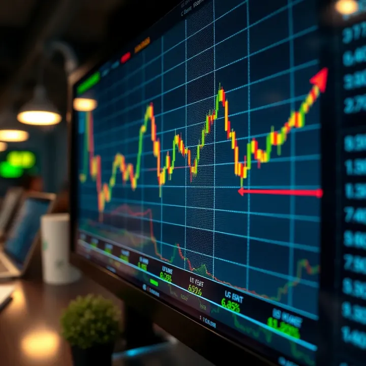 Graph showing fluctuating forex currency exchange rates on a digital screen