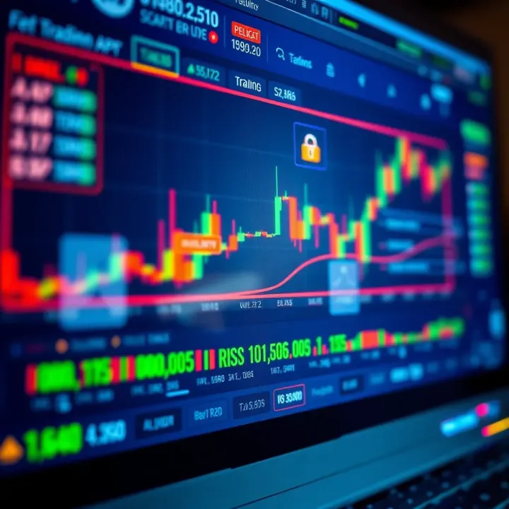Secure digital trading platform with icons representing security, legal compliance, and risk management