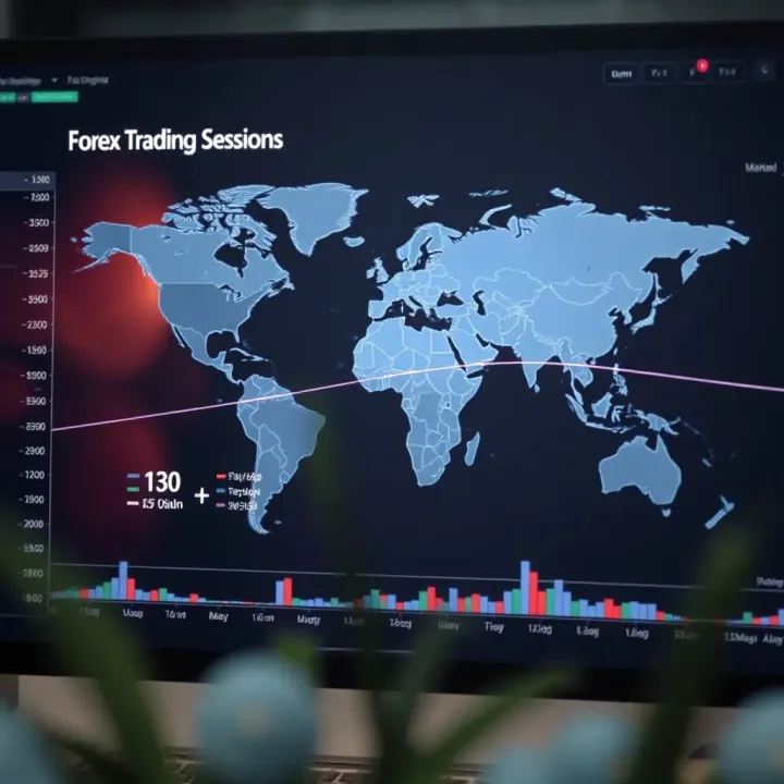 Global forex trading sessions map showing overlapping market hours