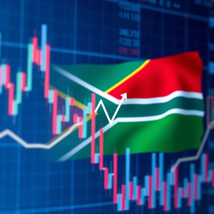 Regulatory Framework Governing Forex Trading in South Africa South African flag overlaying a digital forex trading chart with upward and downward trends