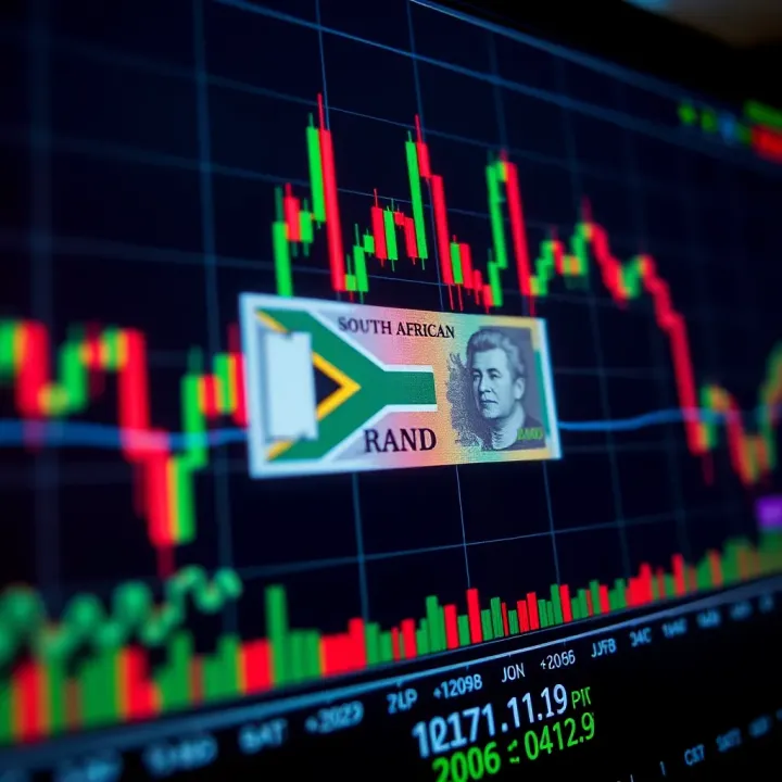 Illustration of forex currency pairs with South African rand highlighted on a digital trading screen