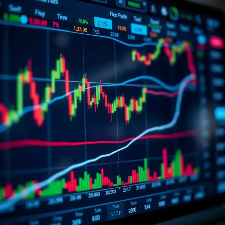 Graph showing forex currency pairs with automated trading indicators