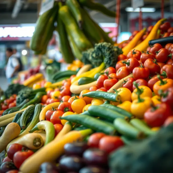 Fresh variety of fruits and vegetables displayed at Park Meadows Market stalls