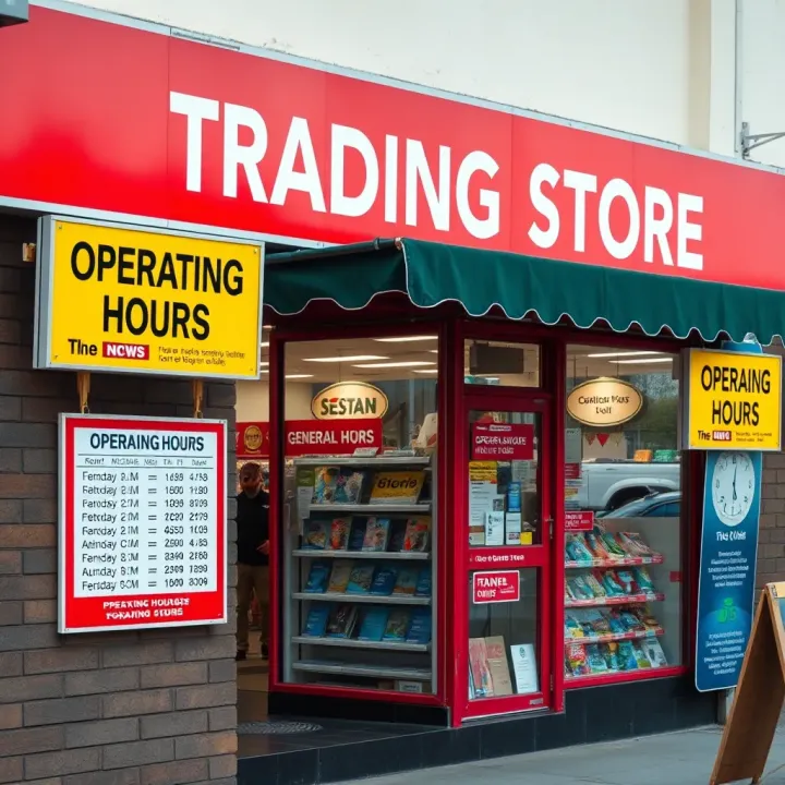 General store exterior with clear signage displaying operating hours in Port Elizabeth