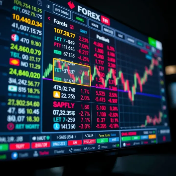 Forex Trading Platform Displaying Currency Pairs and Market Prices Forex trading platform interface showing currency pairs and live market prices