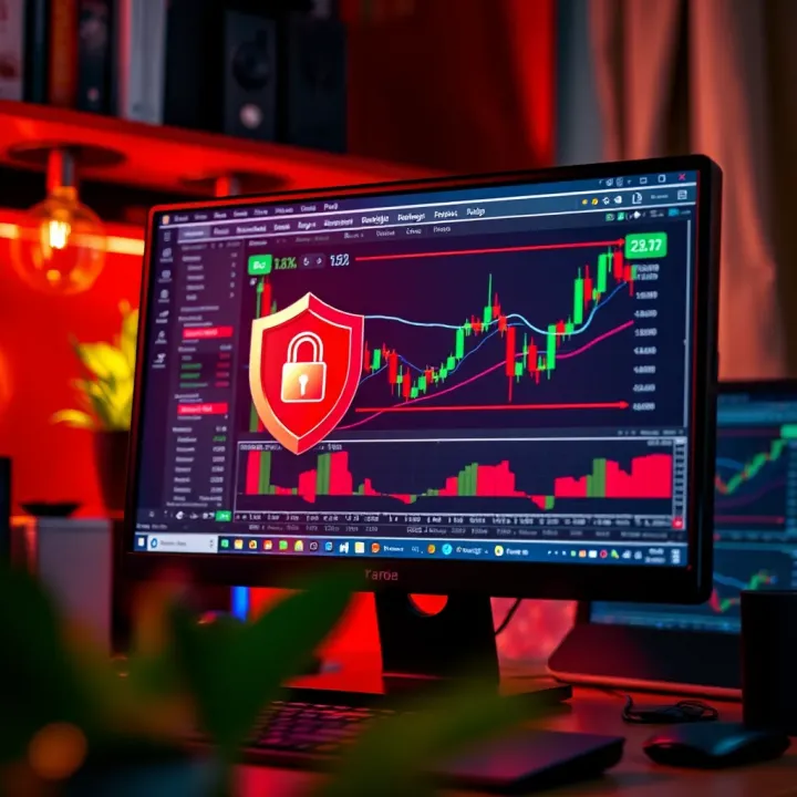 Installing Forex Trading Systems with Safety and Strategy Integration Illustration of a computer screen displaying forex trading software setup with security shield icon and strategic chart integration