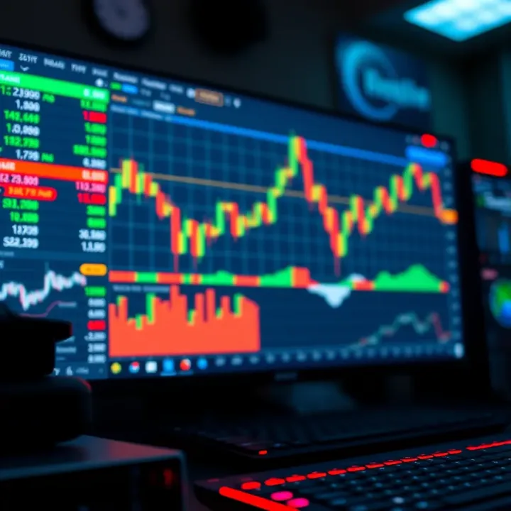 User Interface of a Forex Trading Platform with Analytical Tools Representation of a computer screen showing a forex trading platform user interface with various tools and indicators