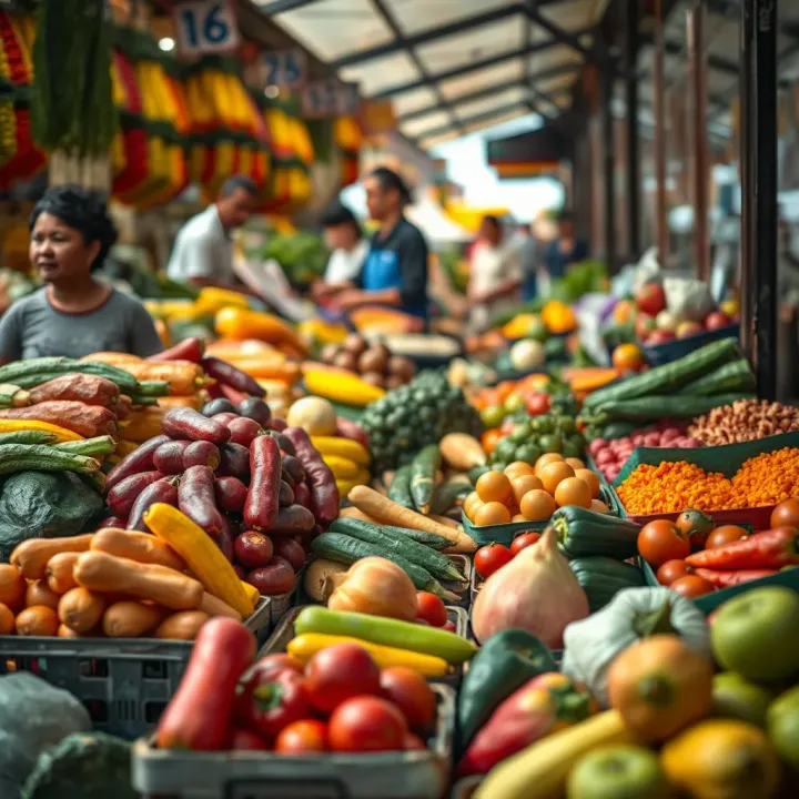 Seasonal Variations in Tokai Fruit and Vegetable Market Colorful array of seasonal fruits and vegetables highlighting market availability in Tokai