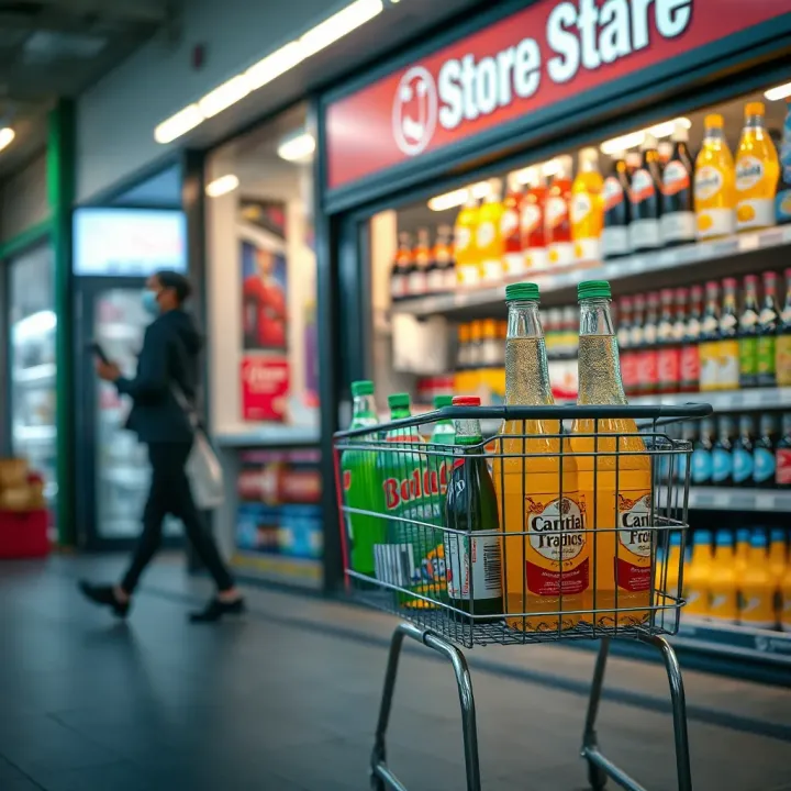 Shopping for Beverages During Restricted Trading Hours in South Africa Shopping cart with beverages being pushed outside a retail store under restricted hours