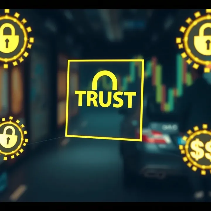 Trust Verification for Reliable Binary Options Brokers Conceptual graphic showing secure financial transactions and trust verification symbols related to selecting reliable binary options brokers
