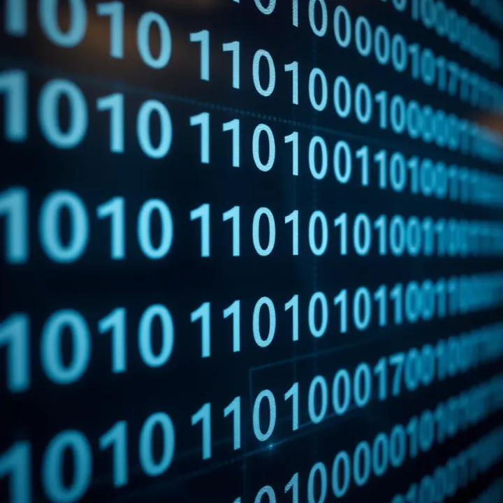 Binary Number System Representation Illustration showing the binary number system with zeros and ones arranged in a digital grid