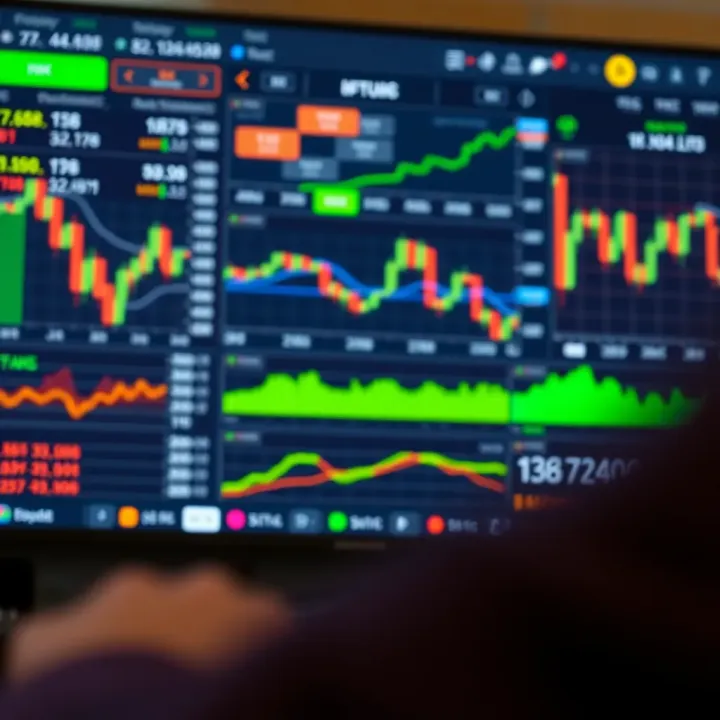 User interface of a binary option trading platform showing various financial charts and options