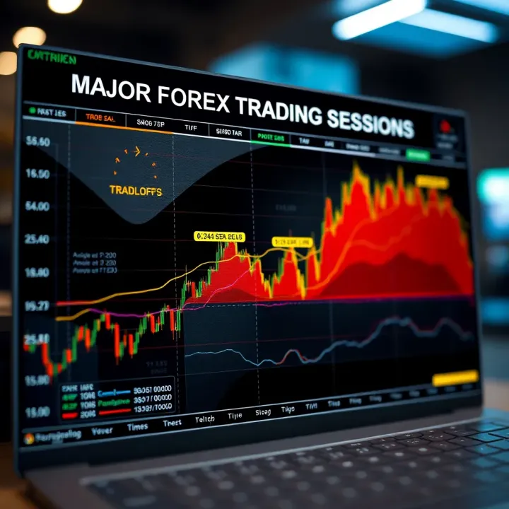 Chart showing the four major forex trading sessions with their corresponding times and global market locations