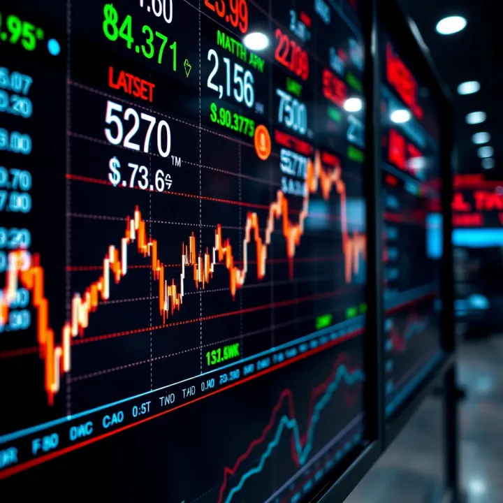 Graph showing currency exchange rates fluctuating on digital screens