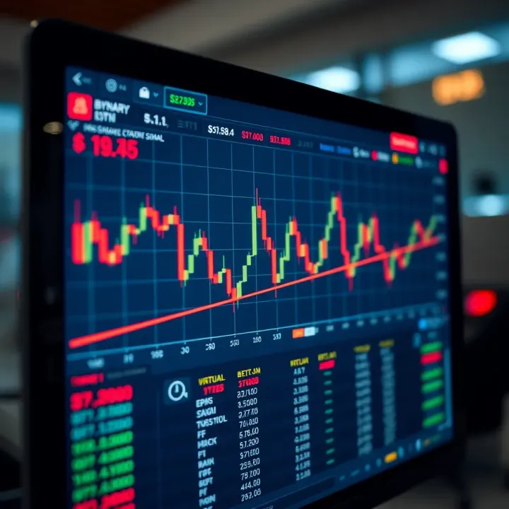 Graph displaying fluctuating binary options trading signals on a digital screen