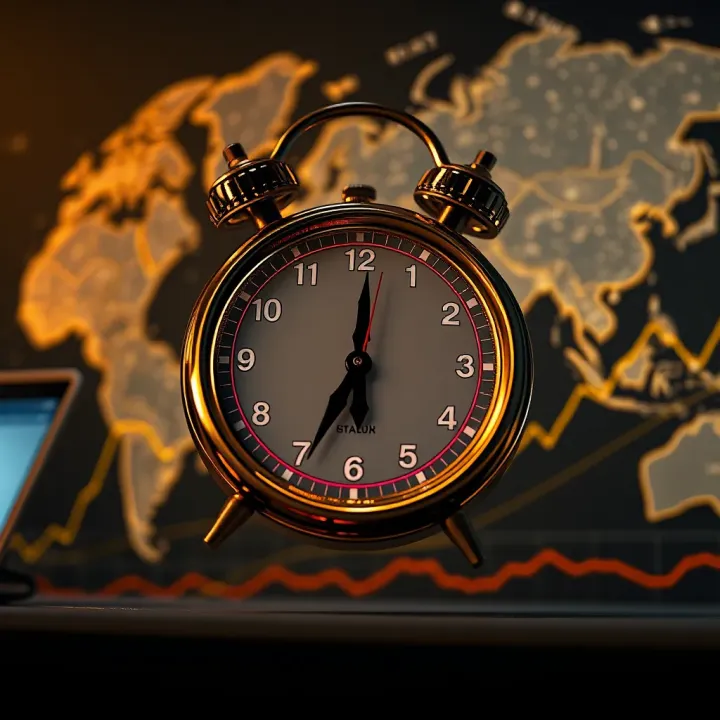 Clock showing global gold trading market hours with world map in background