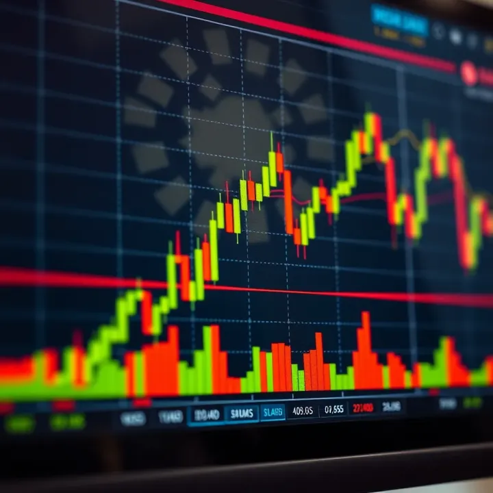Binary options trading chart displaying upward and downward trends with candlestick patterns