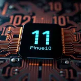 Illustration of a computer chip with binary digits overlay symbolizing digital computation