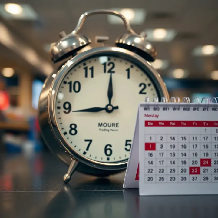 Trading Hours and Holiday Schedules for Game Stores Clock and calendar symbolizing trading hours and holiday schedules of retail stores