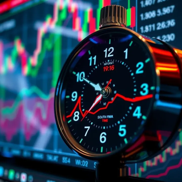 Forex Trading Clock Demonstrating Market Overlaps for South African Traders Illustration of a forex trading clock highlighting key market overlap periods aligned with South African local time
