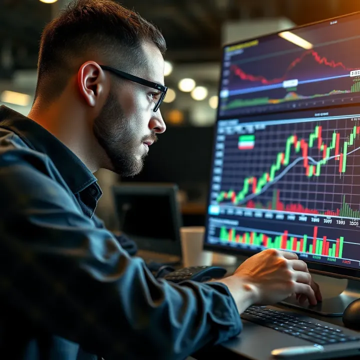 Analyzing Market Trends Using Forex Simulators Conceptual illustration of a trader analyzing virtual currency market trends on a digital platform