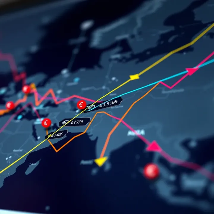 Geopolitical Events Shaping Forex Market Movements Map showing global geopolitical events impacting forex markets with currency symbols and trend arrows