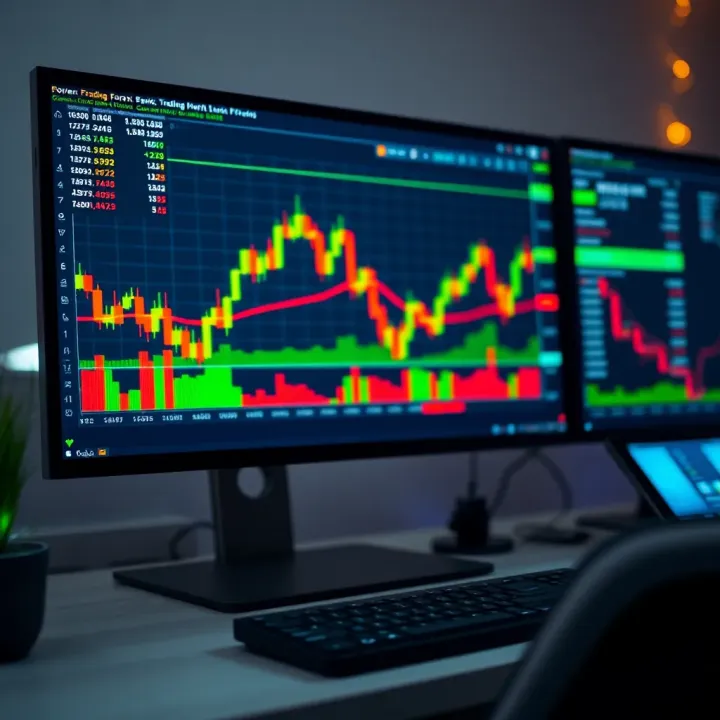 Forex Trading Platform with Live Currency Charts Illustration of a computer screen displaying a forex trading platform with charts and currency pairs